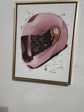 Dior Pink and Gold Motorcycle Helmet Art Print